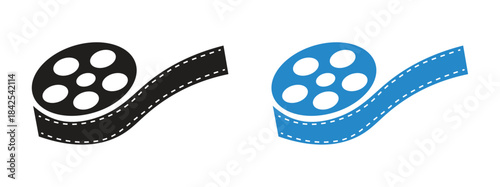 Film reel vector icon set in two styles