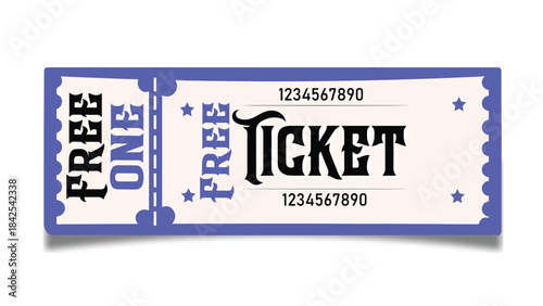Blue FREE TICKET with Perforated Edges, Stars, and Serial Number for Promotional Admission