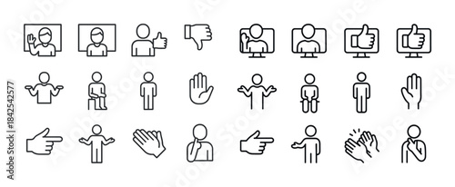 Minimalist icon set: communication and gesture elements in line