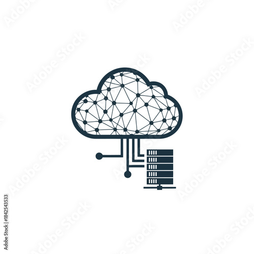 Digital cloud network infrastructure connected to a data server rack concept icon