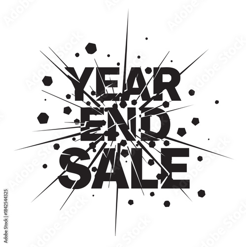 Futuristic Hologram-Style YEAR SALE with Laser-Sharp Polygons, 3D Wireframes, and Bold Black Structures