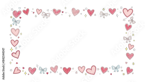 Frame of affection: A lovely, delicate frame adorned with hearts and bows. The borders create a sense of romance and warmth. Perfect for showcasing images, messages, and memories. 