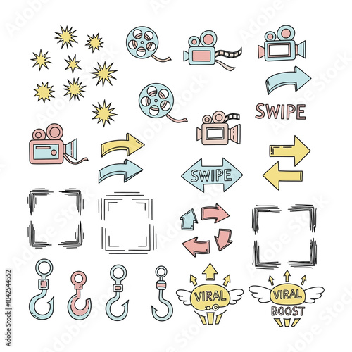 Collection of hand drawn doodle elements for design and decoration