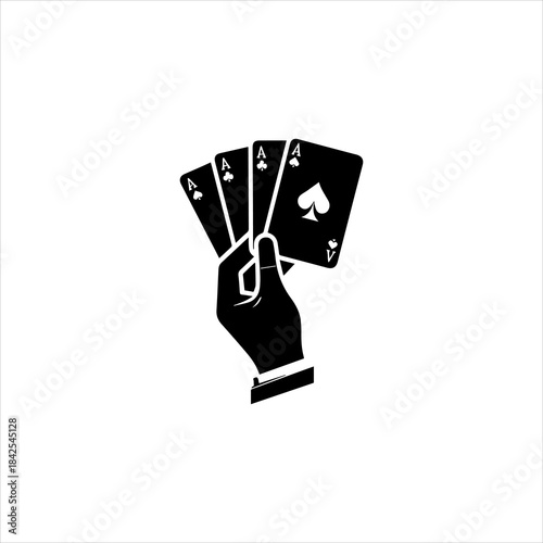 Ace playing card silhouette displayed as a clean black vector emblem design. Game icon concept