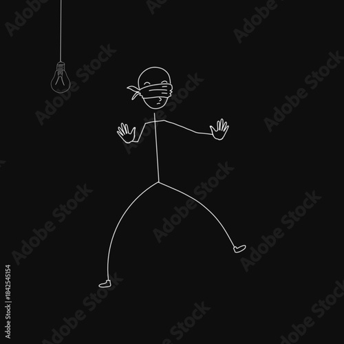 a person walking with his eyes covered with a cloth in the dark when the lights go out