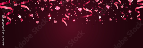 Pink Glitter Heart Confetti, Ribbon, Streamer Banner