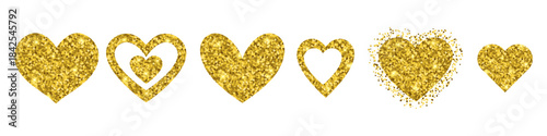Gold Glitter Heart Love Shape set isolated on transparent background