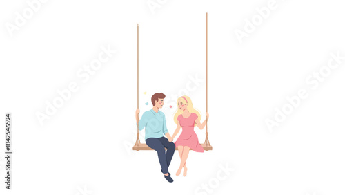 Couple on a Swing: A charming illustration depicts a couple, hand in hand, enjoying a peaceful moment together on a swing. The scene exudes romance and serenity.