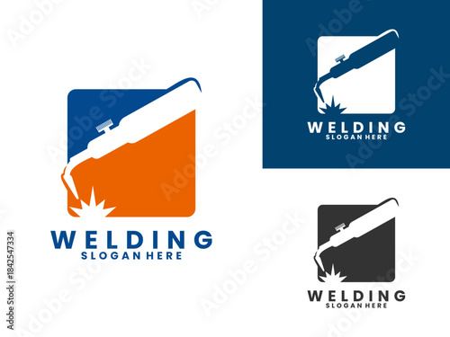 Welding with square logo design vector template. Welding logo company