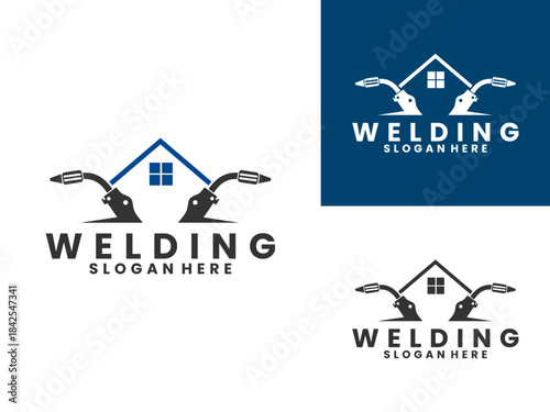 Welding combination with house logo design. Welding house logo design vector template