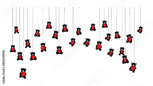 Teddy Bear Garland: A whimsical arrangement of small, dangling teddy bears against an ethereal backdrop. Capturing a sense of playfulness and gentle charm.