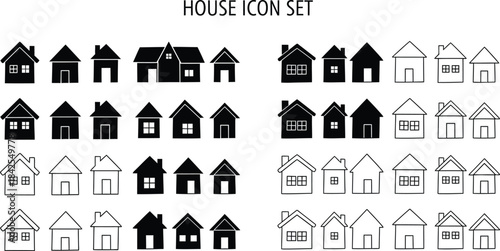 House icon set with various architectural styles and designs