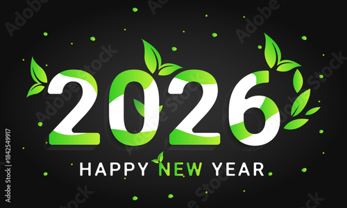 2026 Happy New Year Green Vector Background. Creative Calendar & Brochure Cover Design Template
