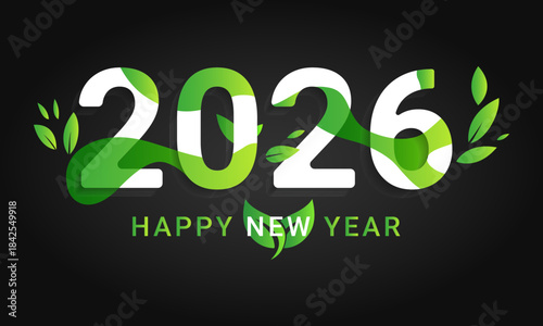 2026 Happy New Year Congrats Concept. Natural Green Leaf Logotype Design