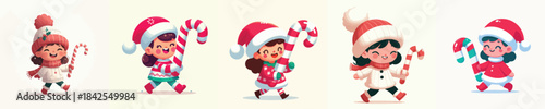 vector of a little girl carrying a candy cane