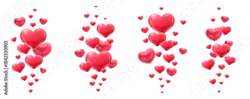 Floating 3D Red Hearts Set