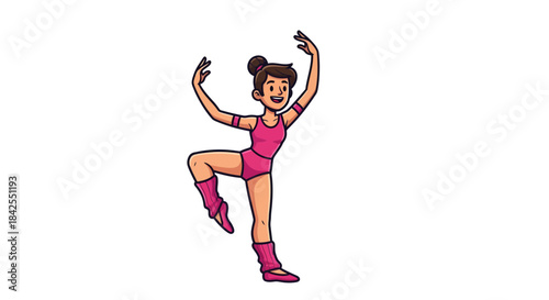 Energetic Young Ballerina Performing Graceful Ballet Pose in Vibrant Pink Leotard, Illustrating Childhood Dreams of Dance and Artistic Expression