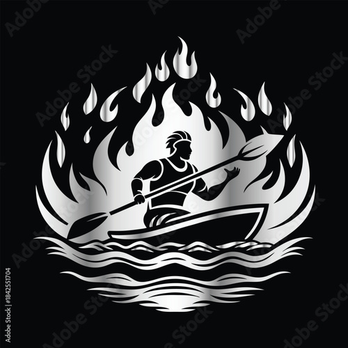Adventure kayaking logo design.Vector illustration on black background.
Adventure kayaking logo design.kayak on the lake, mountains silhouette in the circle, vector illustration
