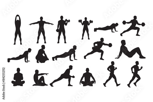 Fitness Silhouette Bundle Male & Female Workout Gym Yoga Exercise Vector Set