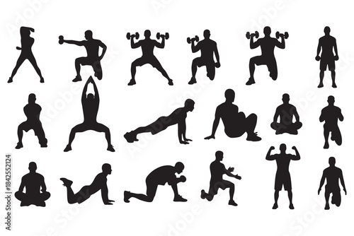Fitness Silhouette Bundle Male & Female Workout Gym Yoga Exercise Vector Set