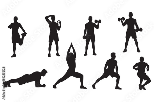 Fitness Silhouette Bundle Male & Female Workout Gym Yoga Exercise Vector Set