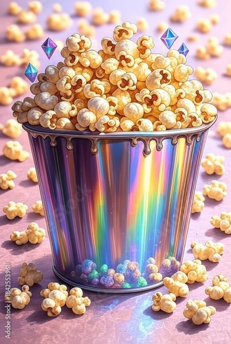 Vibrant Holographic Popcorn Bucket with Gems
