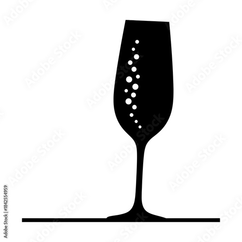 Champagne closeup bubble column silhouette vector illustration