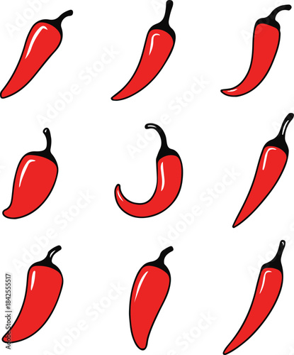 Red pepper chili icon set color vector illustration