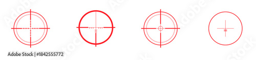 Modern red crosshair icon pack in simple flat style