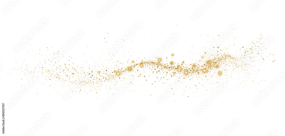 Obraz premium Abstract Shiny Gold Glitter design element. Gold Glitter Dust and Stars. Glitter Trail. For New Year, Merry Christmas, Birthday and Wedding greeting card and invitation. Luxury Background design