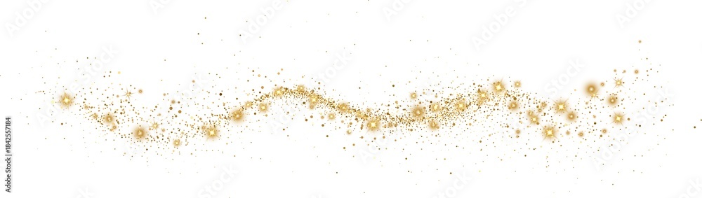 Fototapeta premium Abstract Shiny Gold Glitter design element. Gold Glitter Dust and Stars. Glitter Trail. For New Year, Merry Christmas, Birthday and Wedding greeting card and invitation. Luxury Background design