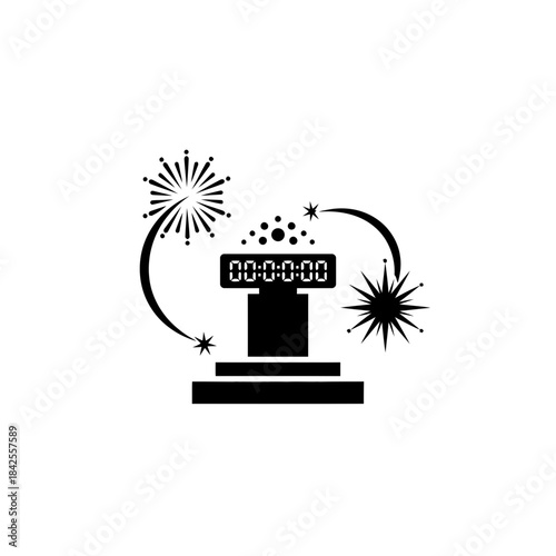 Countdown clock fireworks pedestal launchcurve silhouette vector illustration