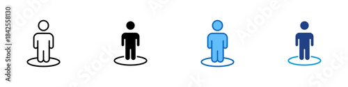 Standing Person Multiple Style Icon Design Vector - person standing on a circular base, representing presence, identity, and individual status