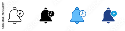 Time Reminder Multiple Style Icon Design Vector - bell with a clock, representing reminder, scheduling, and notification