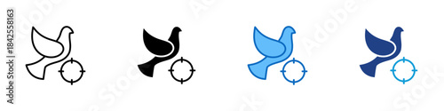 Bird Hunting Multiple Style Icon Design Vector - bird with a target symbol, representing tracking, aim, and hunting activity