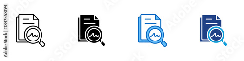 Document Review Multiple Style Icon Design Vector - document with a magnifying glass showing a signature, representing validation, approval, and verification