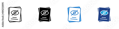Hidden Document Multiple Style Icon Design Vector - stack of papers with an eye crossed out, representing privacy, confidentiality, and restricted access