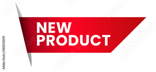 New product red banner or ribbon tag, ideal for highlighting special offers, new arrivals, or exclusive items in marketing materials, e-commerce stores, advertisements, and promotional campaigns