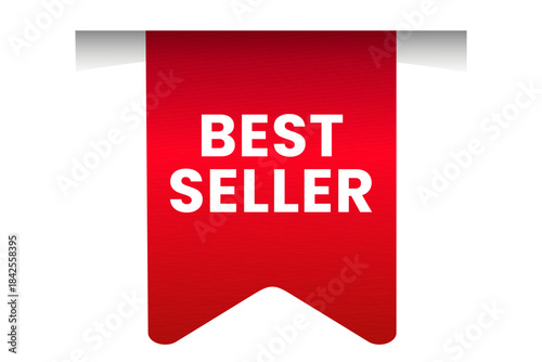 Best seller red ribbon tag with corner fold, perfect for highlighting top-rated products, popular items, or successful services on websites, e-commerce platforms and promotional materials.