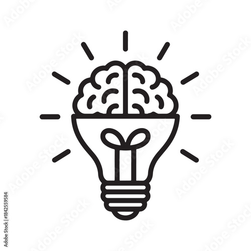 Brain Inside Light Bulb Icon Symbolizing Brilliant Ideas, Creative Thinking, Innovation, Mental Inspiration, and Problem Solving.