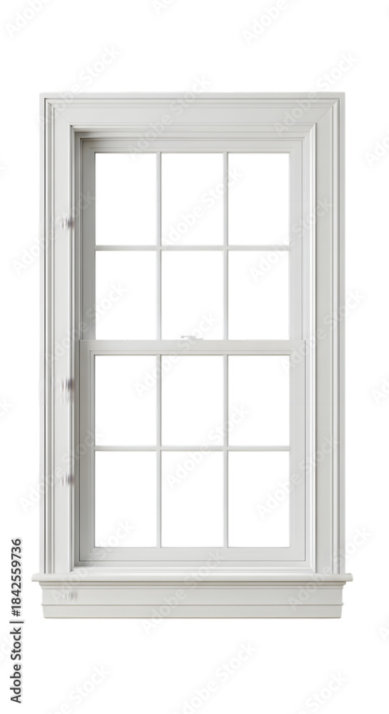 Fototapeta premium Classic white double hung window with nine panes against a dark background
