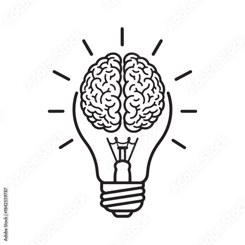 Brain Inside Light Bulb Icon Symbolizing Brilliant Ideas, Creative Thinking, Innovation, Mental Inspiration, and Problem Solving.