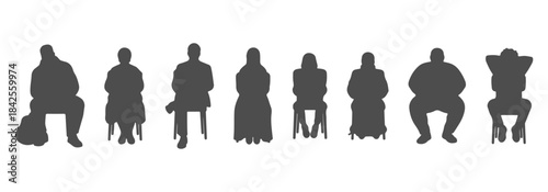 CAD top view drawing of diverse people sitting silhouette. Vector illustration