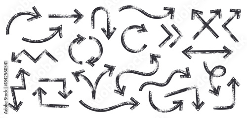 Thick Brush and Marker Drawn Arrows Collection - Hand Drawn Bold Doodle Signs in Various Directions