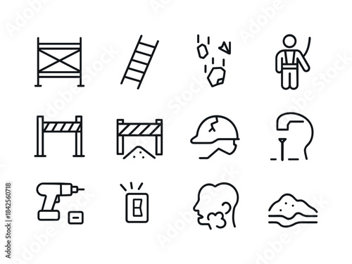 Construction Hazard Icons. Construction hazards. Line icon set o