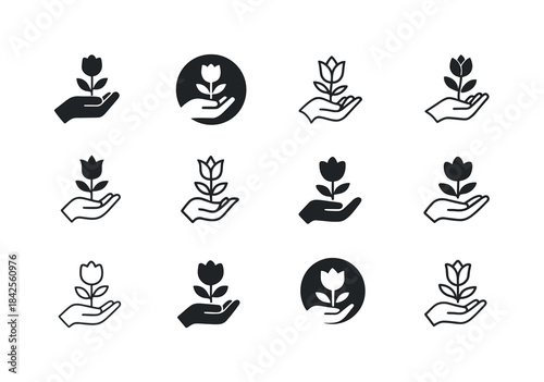 Floral Gesture Icons. Receiving flowers or a thoughtful gesture.