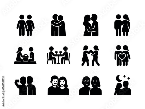 Couple Moment Icons. Couple Moments. Solid icon set of Couple Mo