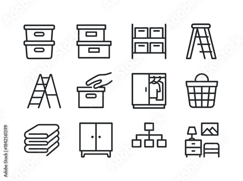 Home Organization Icons. Home Organization. Line icon set of Hom