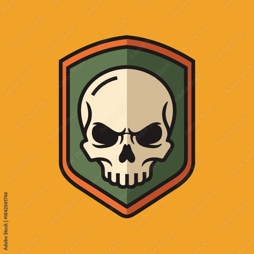 Fototapeta premium Stylized skull emblem on a shield conveys dark humor with structured geometry
