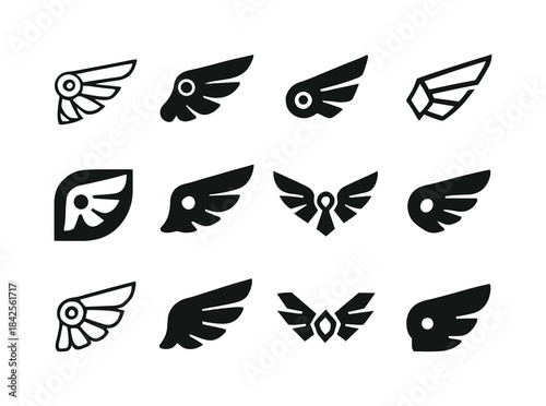 Mechanical Wings Logos. Mechanical wings. Icon set. Set Logo of